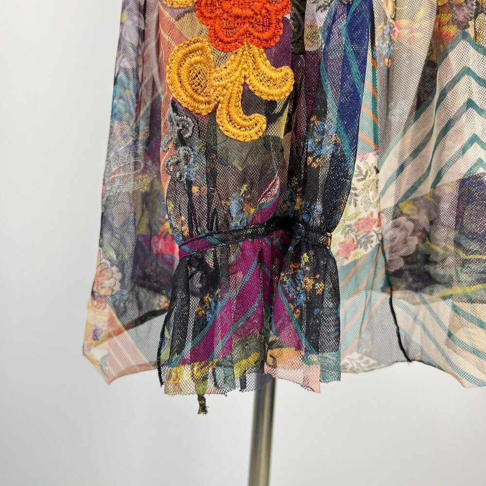$328 NWOT Johnny Was Mazzy Poet Mesh Floral Embroidered Blouse Top Size S - Picture 6 of 15